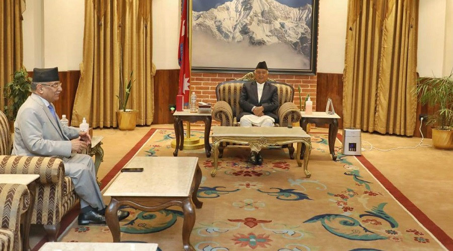 प्रधानमन्त्री दाहाल र राष्ट्रपति पाौडेलबीच भेटवार्ता