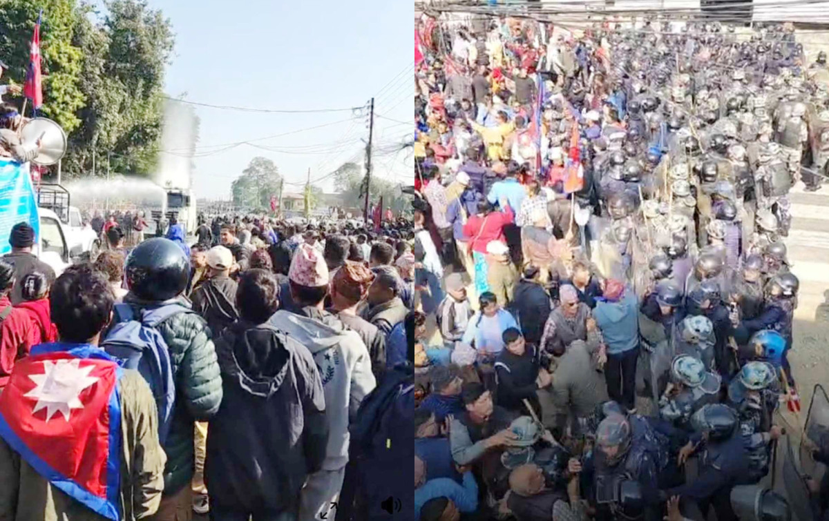 प्रहरीद्वारा चितवनमा रास्वपाका कार्यकर्तामाथि पानीको फोहोरा प्रहार