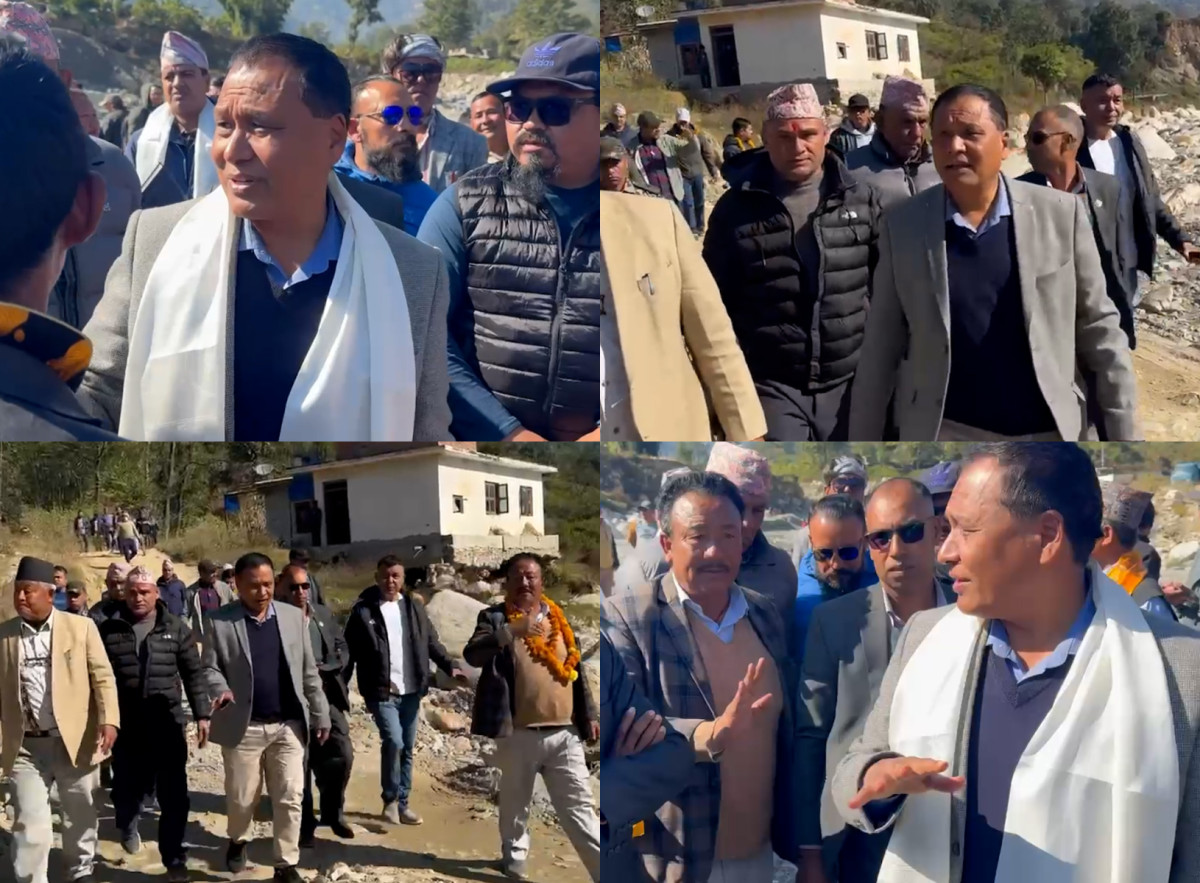काभ्रेको बाढी प्रभावित क्षेत्रमा पुगेर मन्त्री घिसिङले भने:पुनर्निर्माण चाँडै हुनेछ