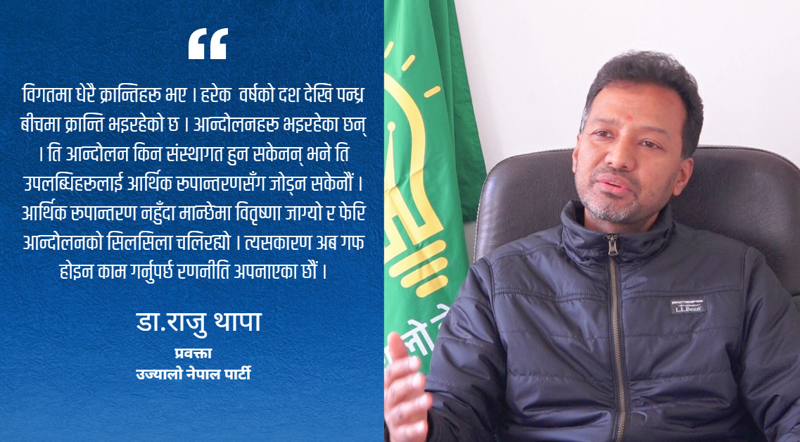 कुलमान घिसिङको नेतृत्वमा उज्यालो नेपाल पार्टीले डेलिभरी दिन सक्छ:डा राजु थापा